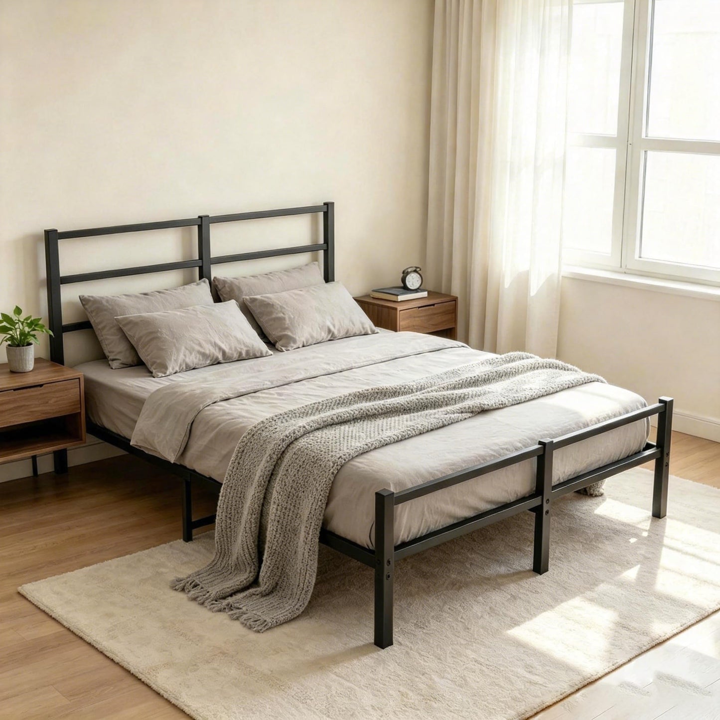 MOFLUT 4ft6 Double Bed Frame with Headboard, Metal Slats Support Platform Bed Frames Double Bed with Storage Under Bed