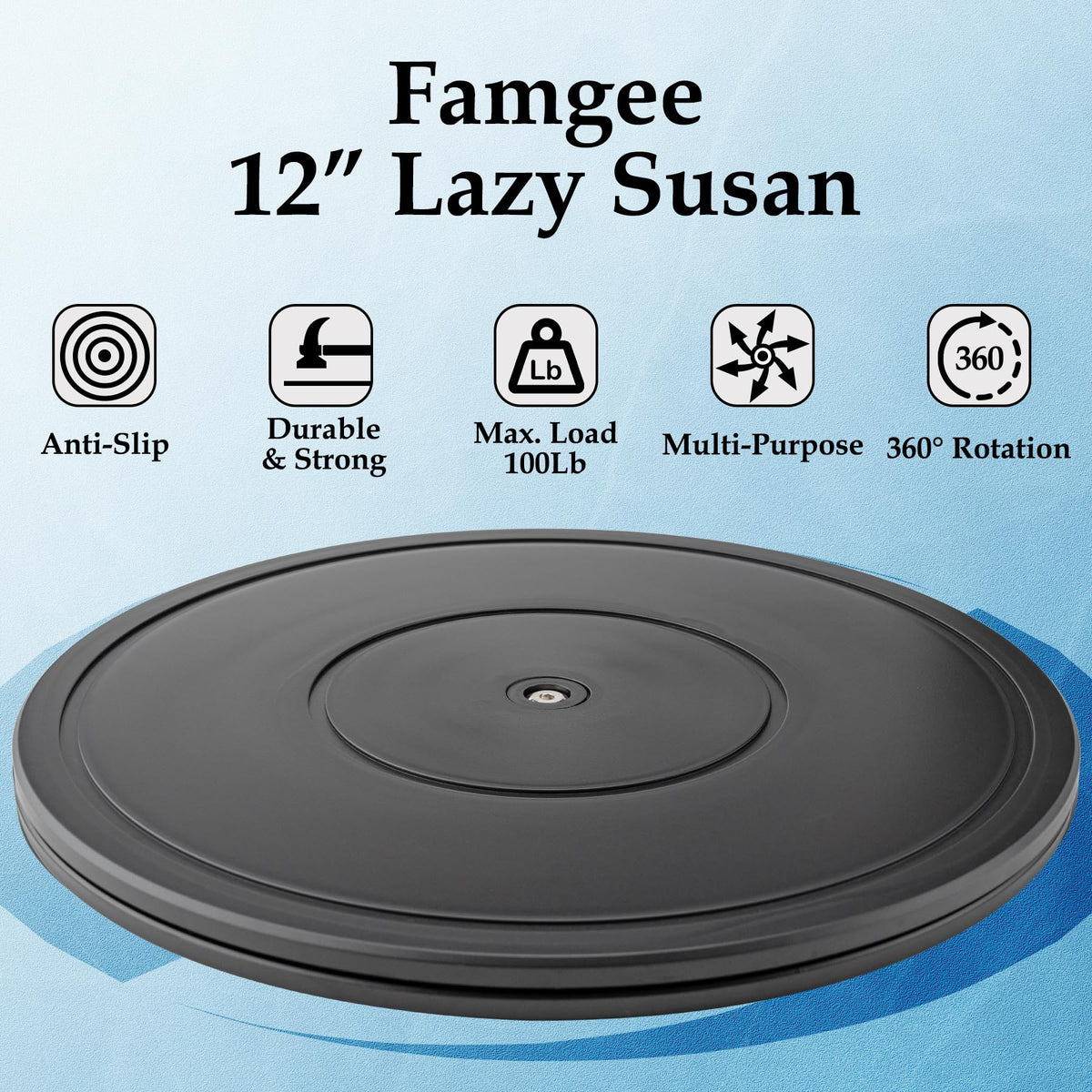 Famgee 12 Inch Heavy Duty Lazy Susan Turntable Rotating Swivel Stand with Steel Ball Bearings for Flat Panel Monitors, Computer, TV, Speakers, Bonsai
