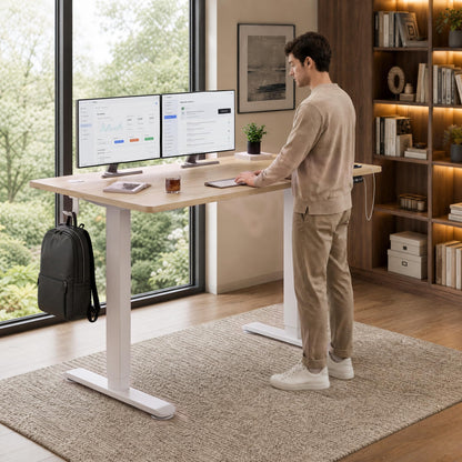 Homall Height Adjustable Electric Standing Desk 140x70cm with USB Charging Sit Stand Desk with Time Reminder Stand up Table 3 Memory Setting Electric
