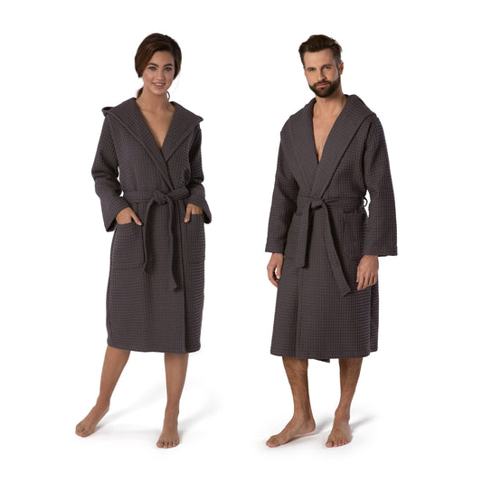 m?ve Piqu?e hooded bathrobe in size XL made of 100% cotton, graphite