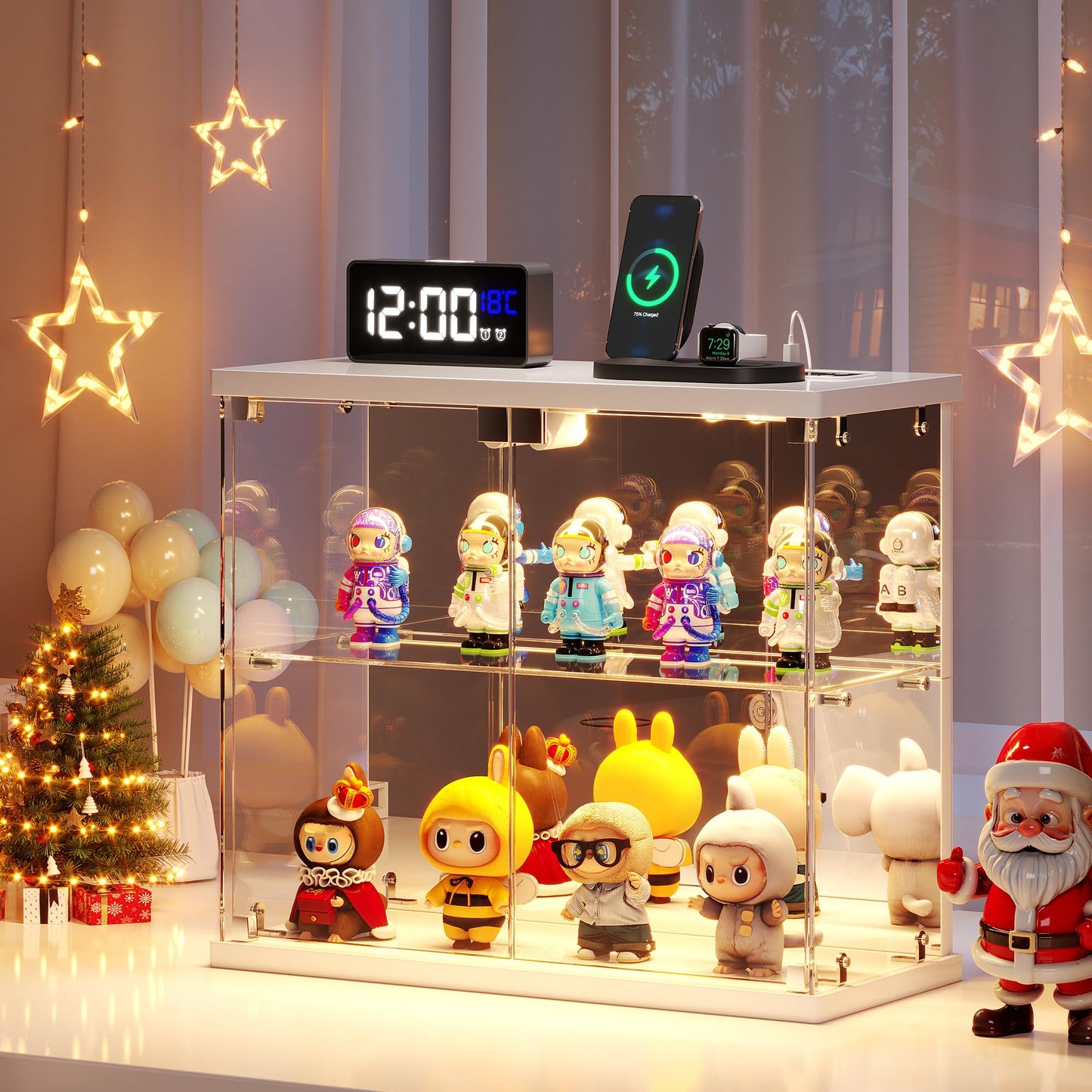 FREDEES Glass Display Cabinet Case with LED Lights, White