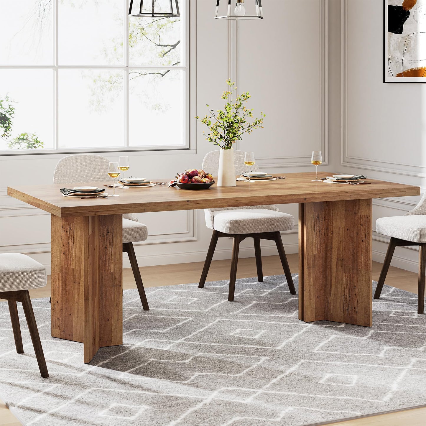 Tribesigns 63-inch Dining Table for 4-6, Farmhouse Kitchen Table with Large Tabletop, Rectangular Dinner Eating Table for Dining Room, Living Room