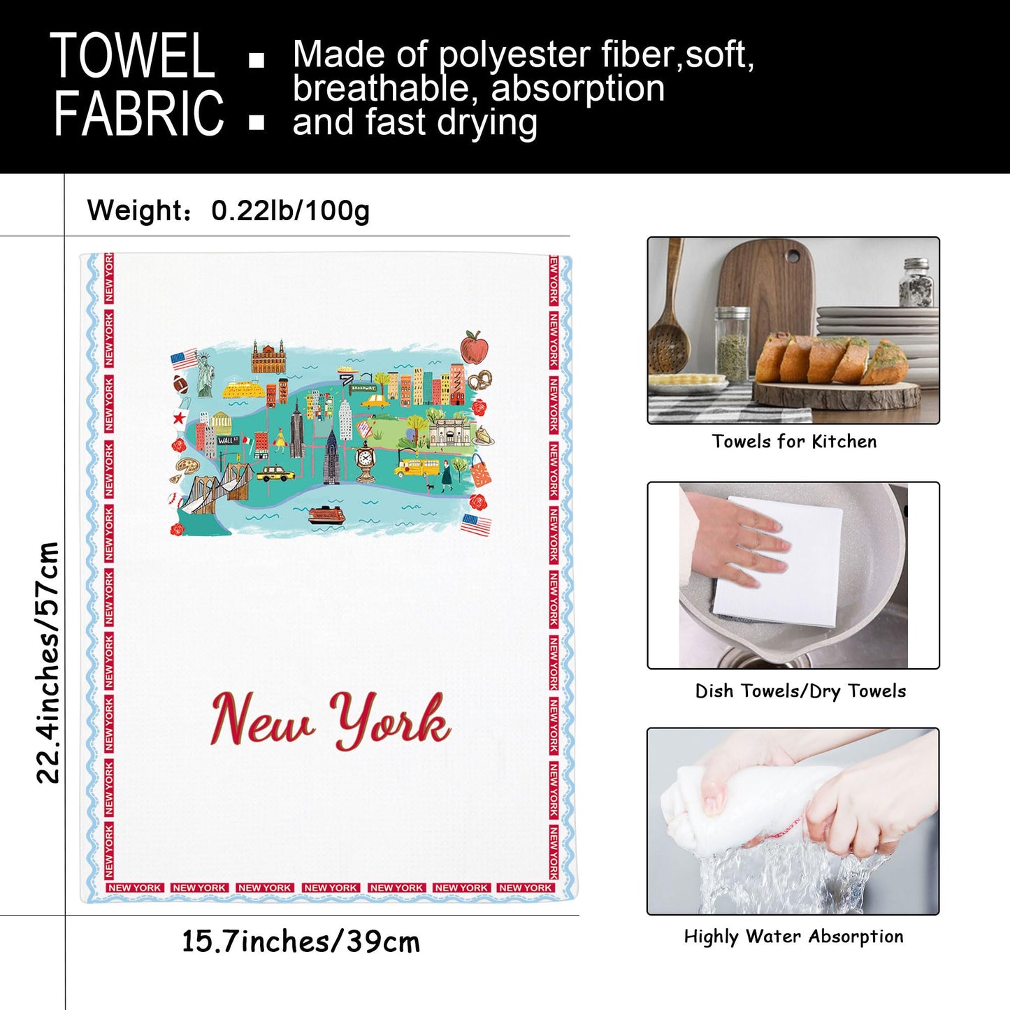 AKTAP New York Kitchen Towel New-York Themed Gifts New Yorks Kitchen Decor New York's City Hand Towel NewYork Souvenirs Gifts