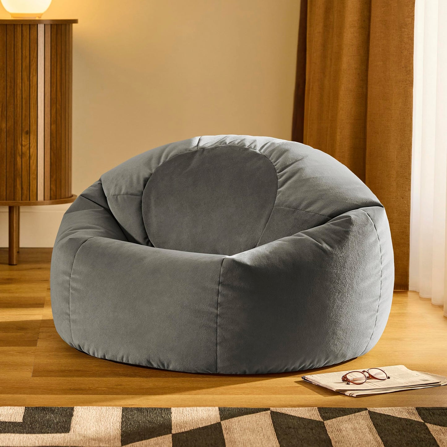 icon Kingston Velvet Bean Bag with Filling Included, Grey