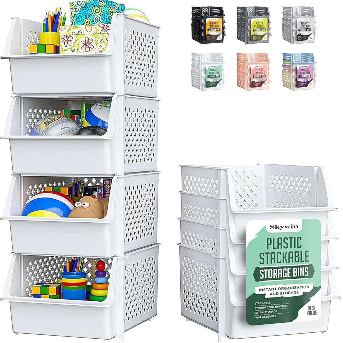 Skywin Stackable Storage Baskets Pack Of 4, Open Front