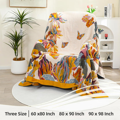 VANJOROY Double-sided Sofa Large Bed Throw Blanket, 100% Pure Cotton Soft Warm Bohemian Sofa Throw for 2 3 Seater,Armchair,Couch and