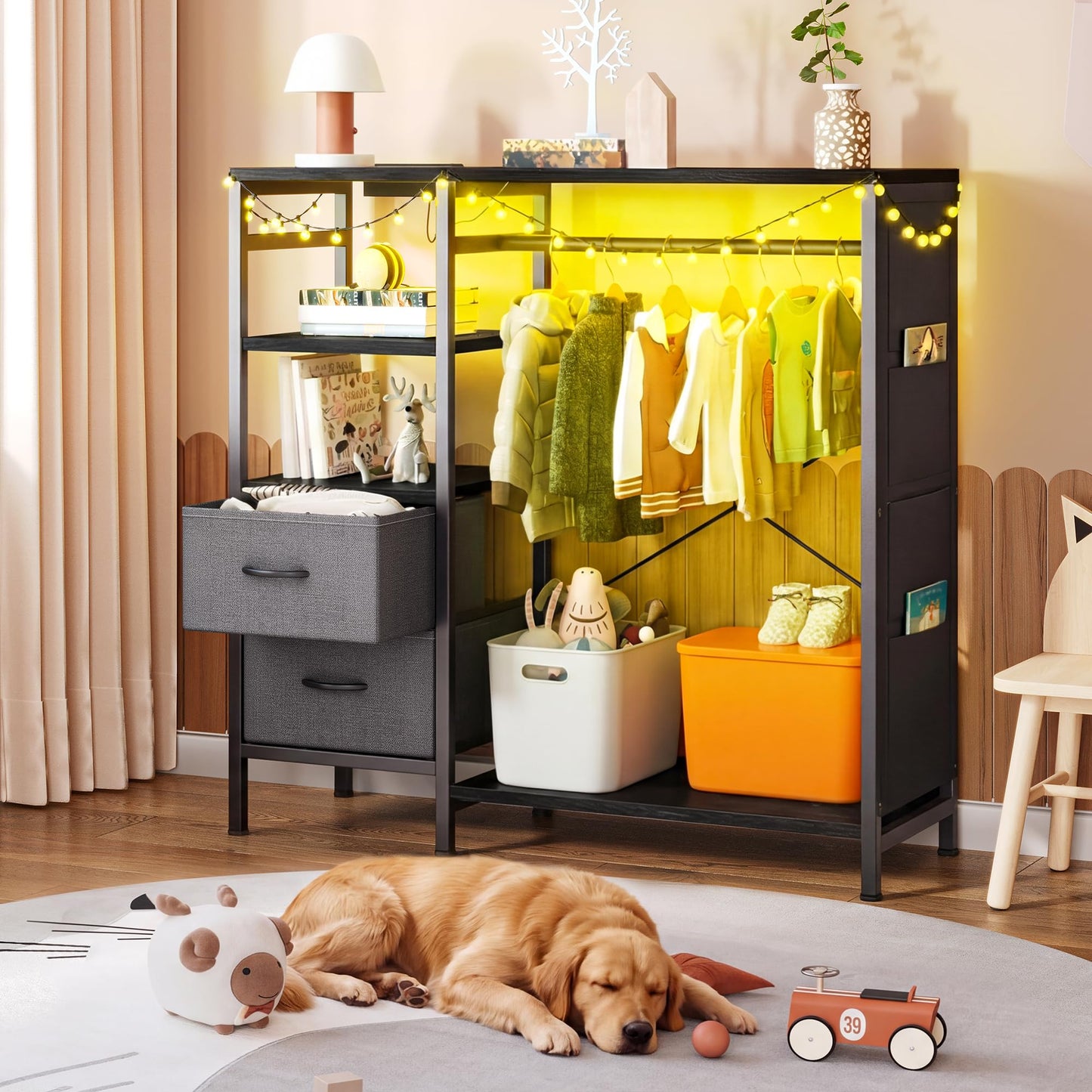 YITAHOME Wardrobe Chest of Drawers with Hanging Rail 120cm Black