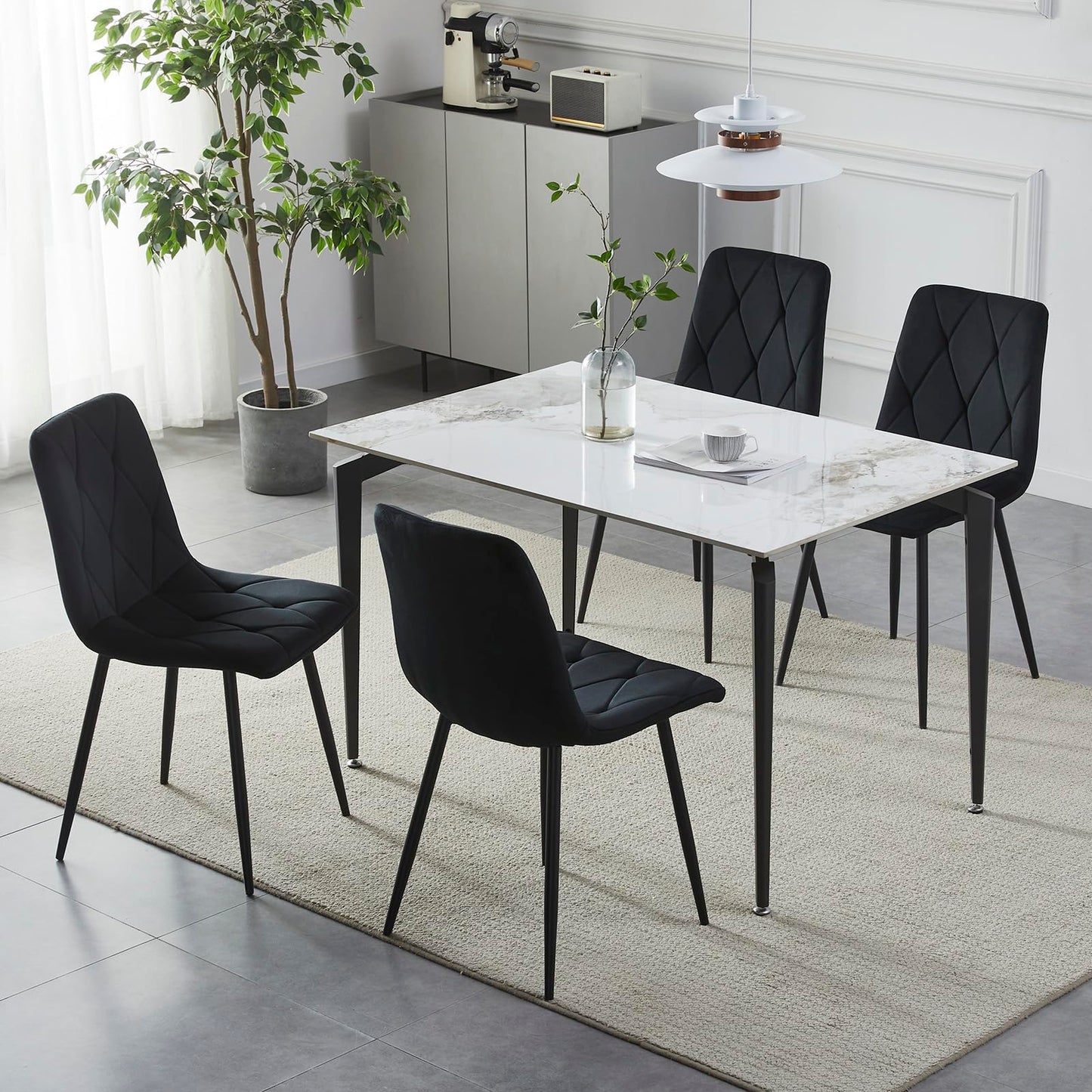 Artist Hand Set of 4 Dining Chairs for Dining Room Living Room, Velvet Fabric Kitchen Chairs Set with Upholstered Seat Backrest Solid Metal Legs