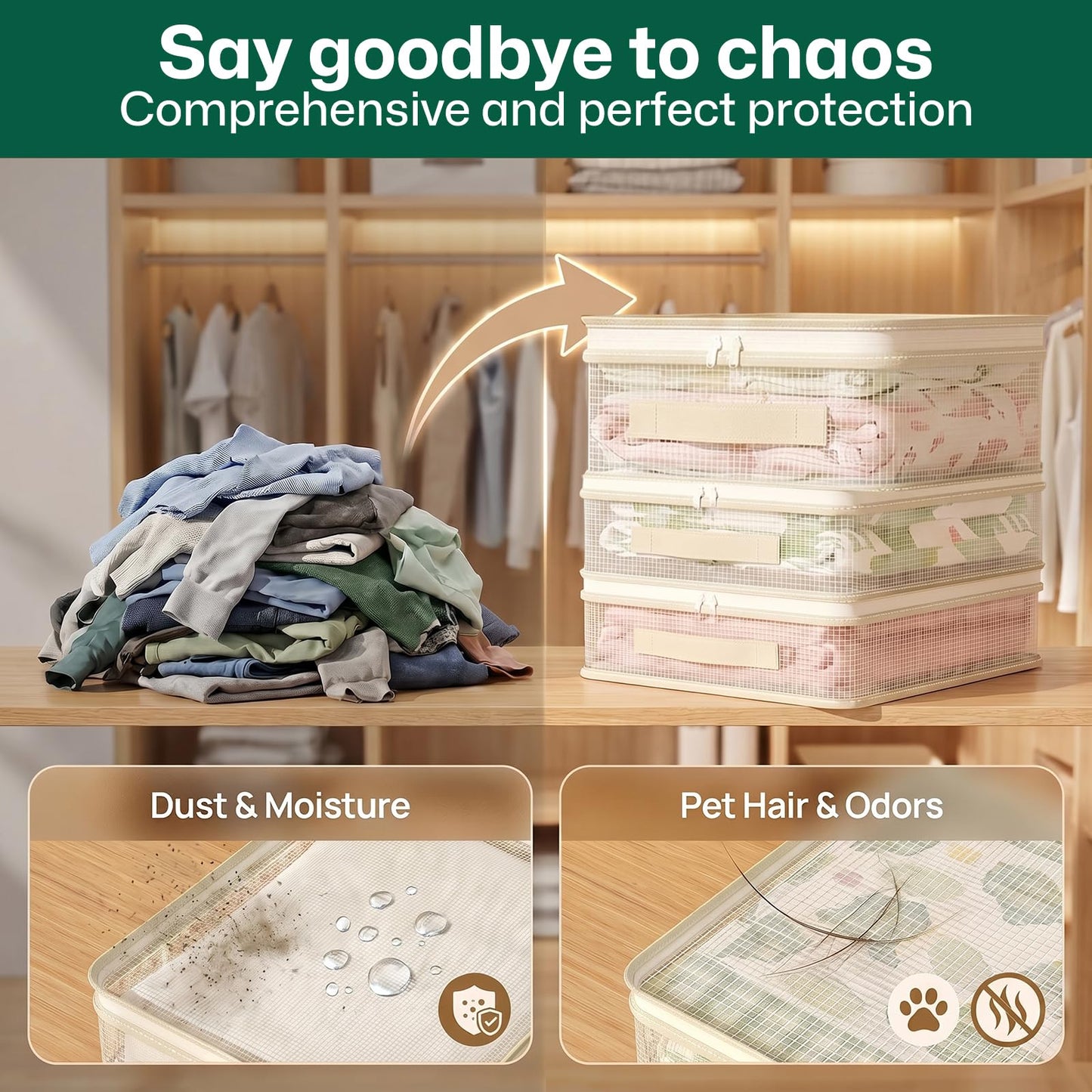 6 Pack PVC Mesh Storage Bags with Handles, 40 x 30 x 12 cm Clear Zippered Organizer Foldable Plastic Clothes Organiser Bag Underbed Storage Bags Bed