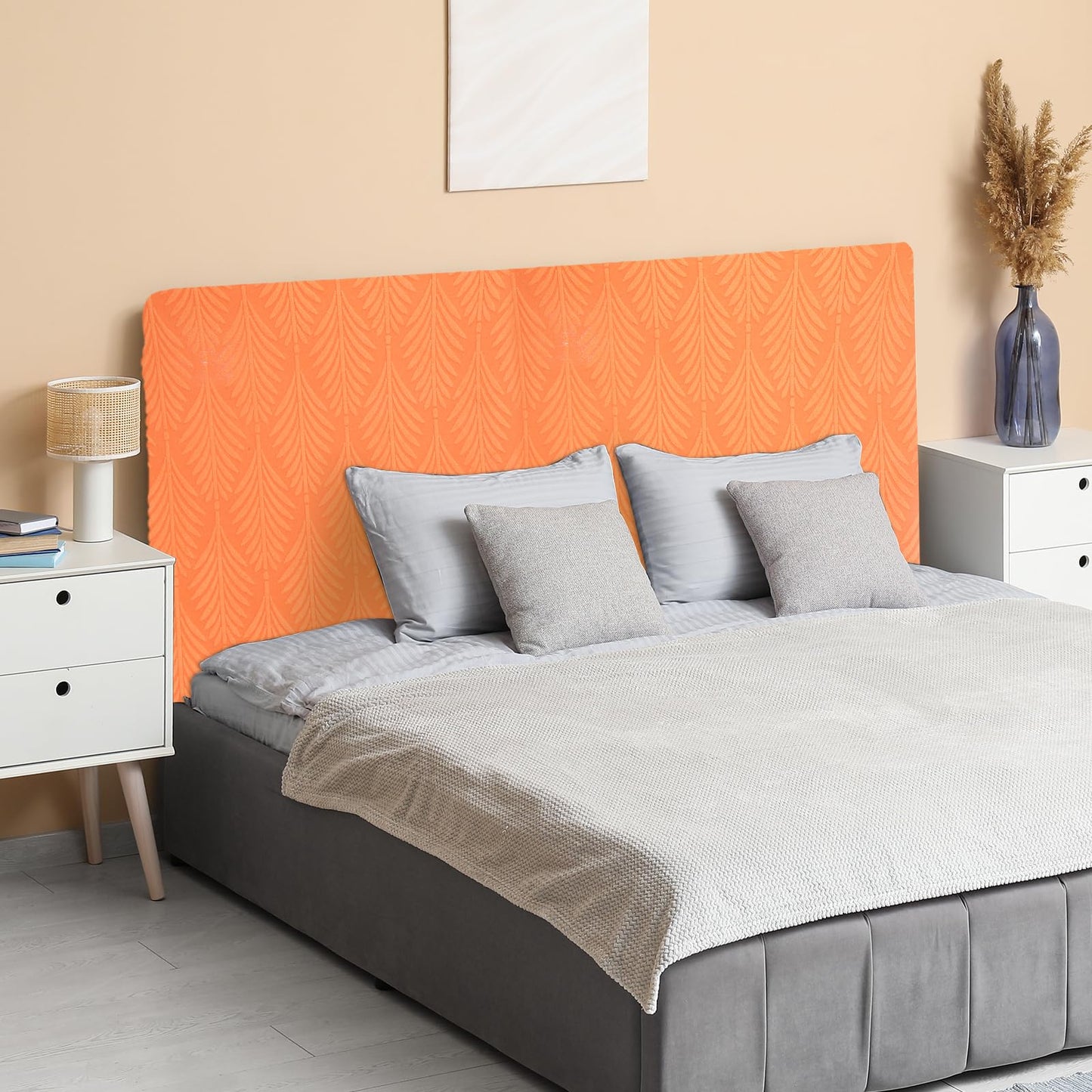 sourcing map Bed Headboard Slipcover, 200cm Jacquard Fabric Stretch Protector Covers, Dustproof Cover for King Size Headboard Bedroom Decor, Orange