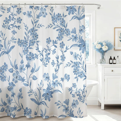 Avezano Floral Shower Curtain Blue Flower Bathroom Shower Curtain Blue Waterproof Fabric Shower Curtains Bathtub Decor with 12 Hooks 72 X 72 Inches