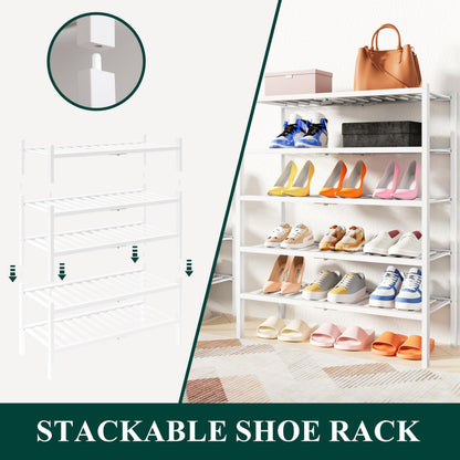 smiry Shoe Rack, 5 Tier Bamboo Shoe Organizer, Stackable Free Standing Wooden Shoe Storage Shelf for Entryway, Front Door Entrance, White