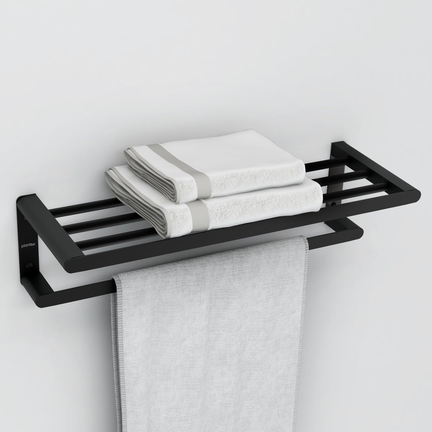 Plantex Space Aluminium Towel Rack with Fix Towel Rod/Towel Bar/Towel Hanger/Towel Stand for Bathroom/Bathroom Accessories (Gray)