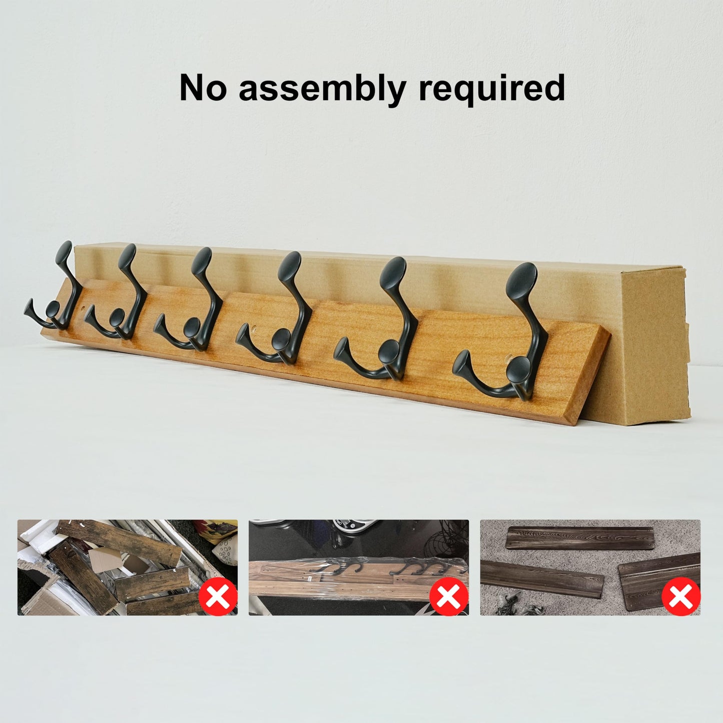 SKOLOO 99cm Light Brown Wood Coat Rack Wall Mount with 6 Triple Hooks - Ideal for Family Entrances, Classrooms, and Pet Supplies Storage