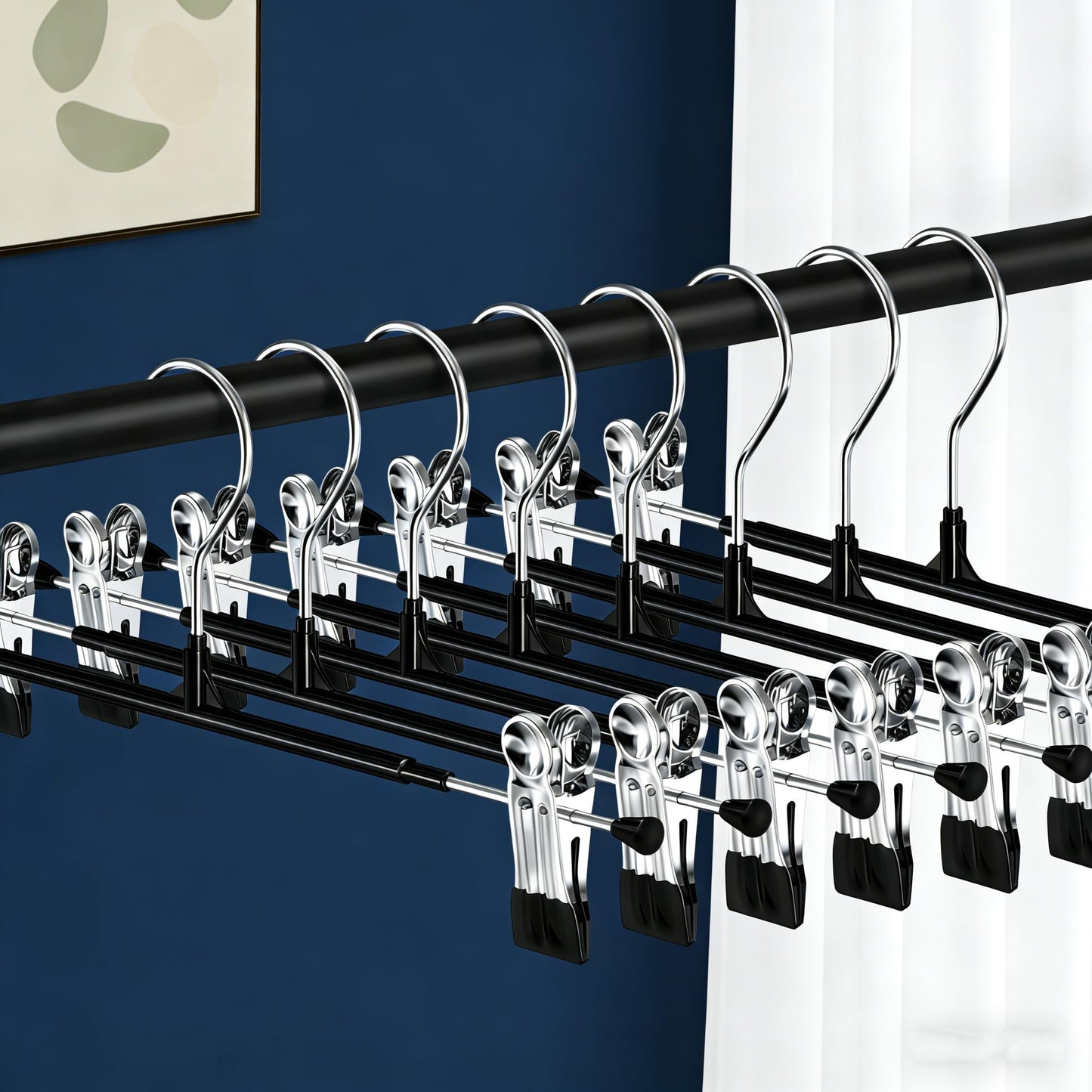 10Pack Trouser Hangers -Skirt Hangers with Adjustable Non Slip Clips Strong Chrome- Space Saving Pant Hangers,Heavy Duty Metal Hangers for Shorts