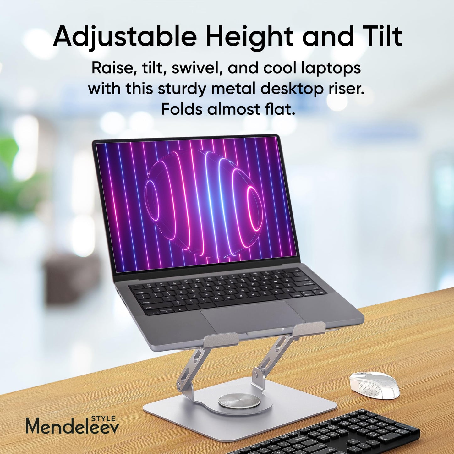MENDELEEV STYLE Silver Laptop Stand for Desk with 360 Rotating Base Compatible with MacBook Pro/Air Notebook up to 16 Inches Computer Stand for