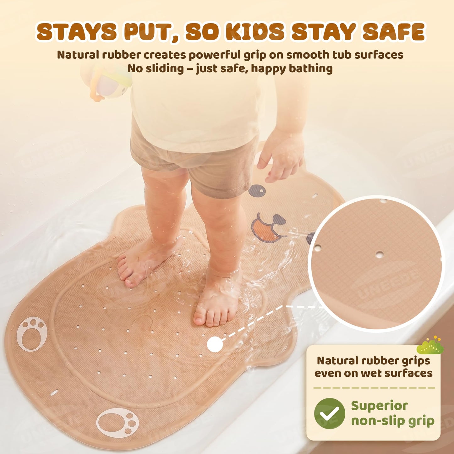 UNEEDE Baby Bath Mat Non Slip Anti Mould Natural Rubber