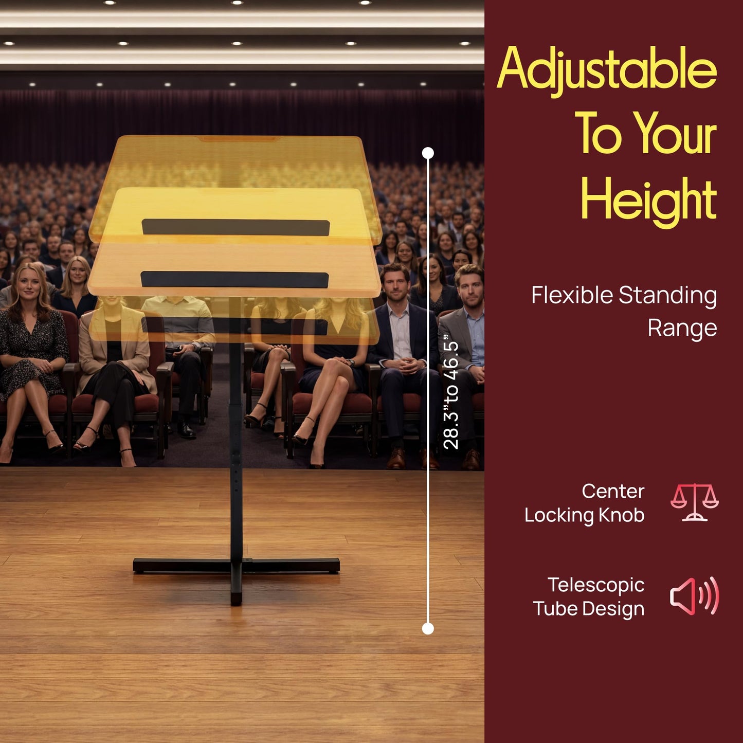 PYLE Portable Floor Lectern Podium Stand-Height Adjustable Steady Standing Design Teacher Speaker Lecture Classroom Presentation Stand