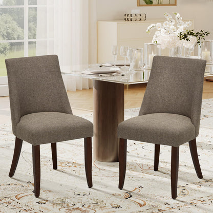 COLAMY Upholstered Dining Chairs Set of 2, Linen Fabric Parsons Dining Room Chairs with Curved Backrest, Solid Rubber Wood Legs