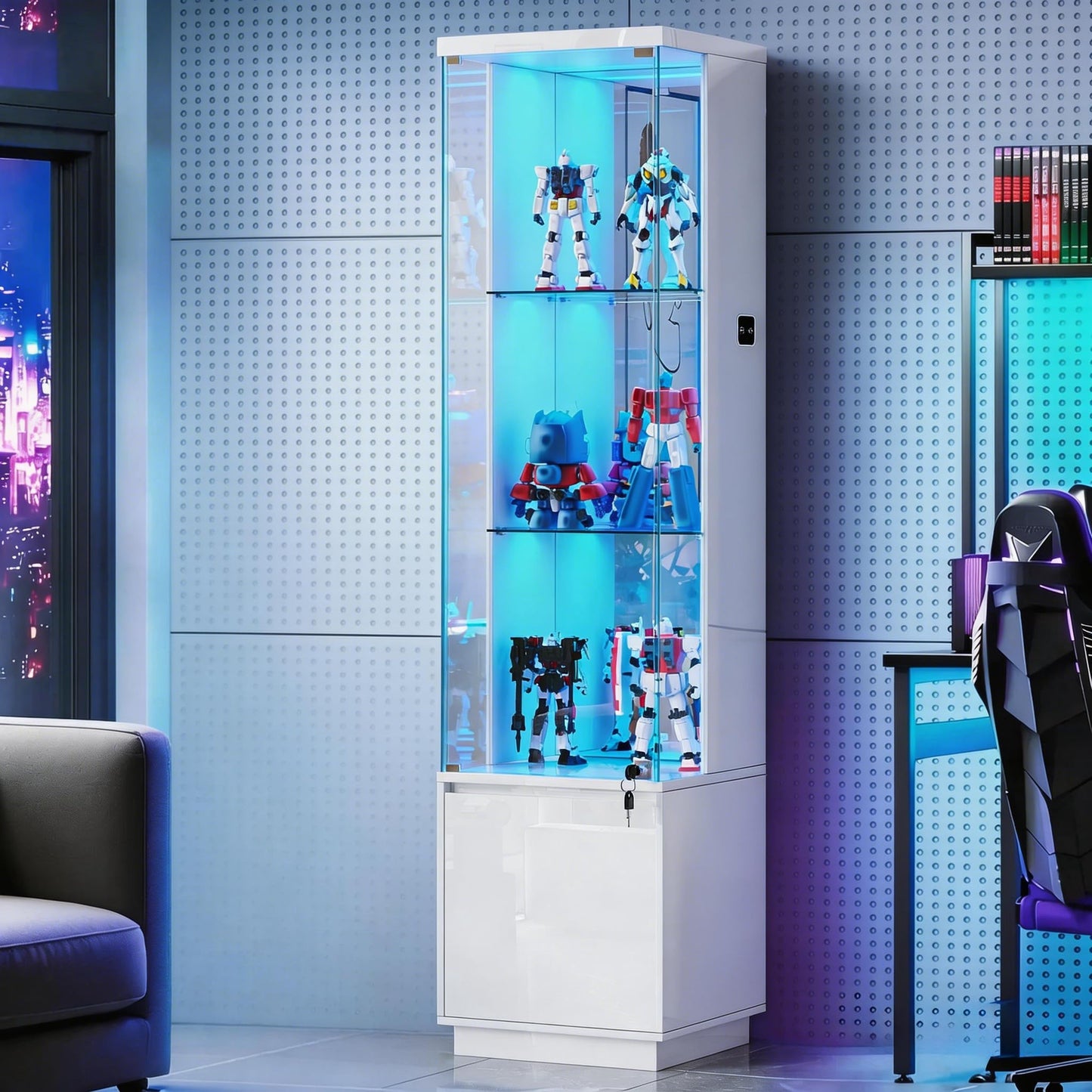 4-Tier LED Glass Display Cabinets with Human Body Sensor for Living Room