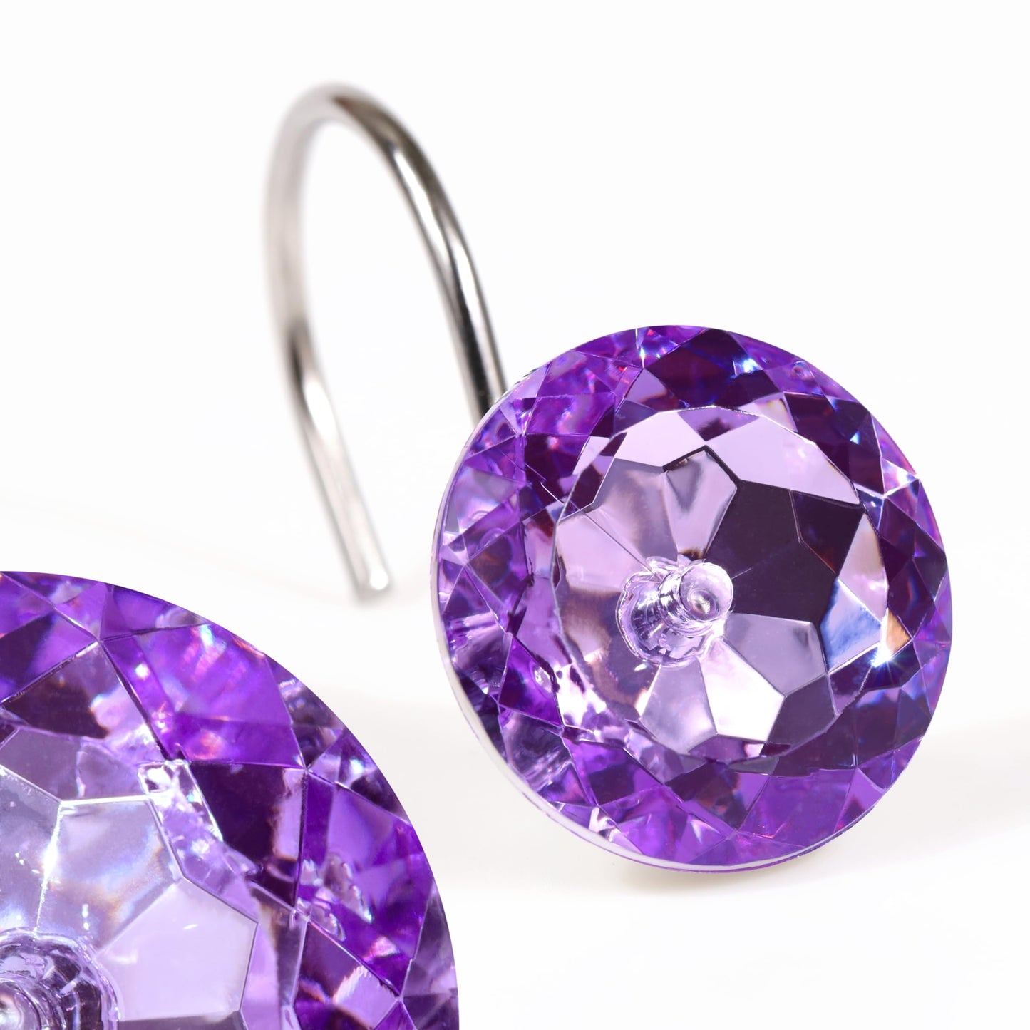Purple Crystal Shower Curtain Hooks: Lavender Bling Glitter Sparkle Shiny Round Diamond Decorative Shower Curtain Hooks for Christmas & Holidays -