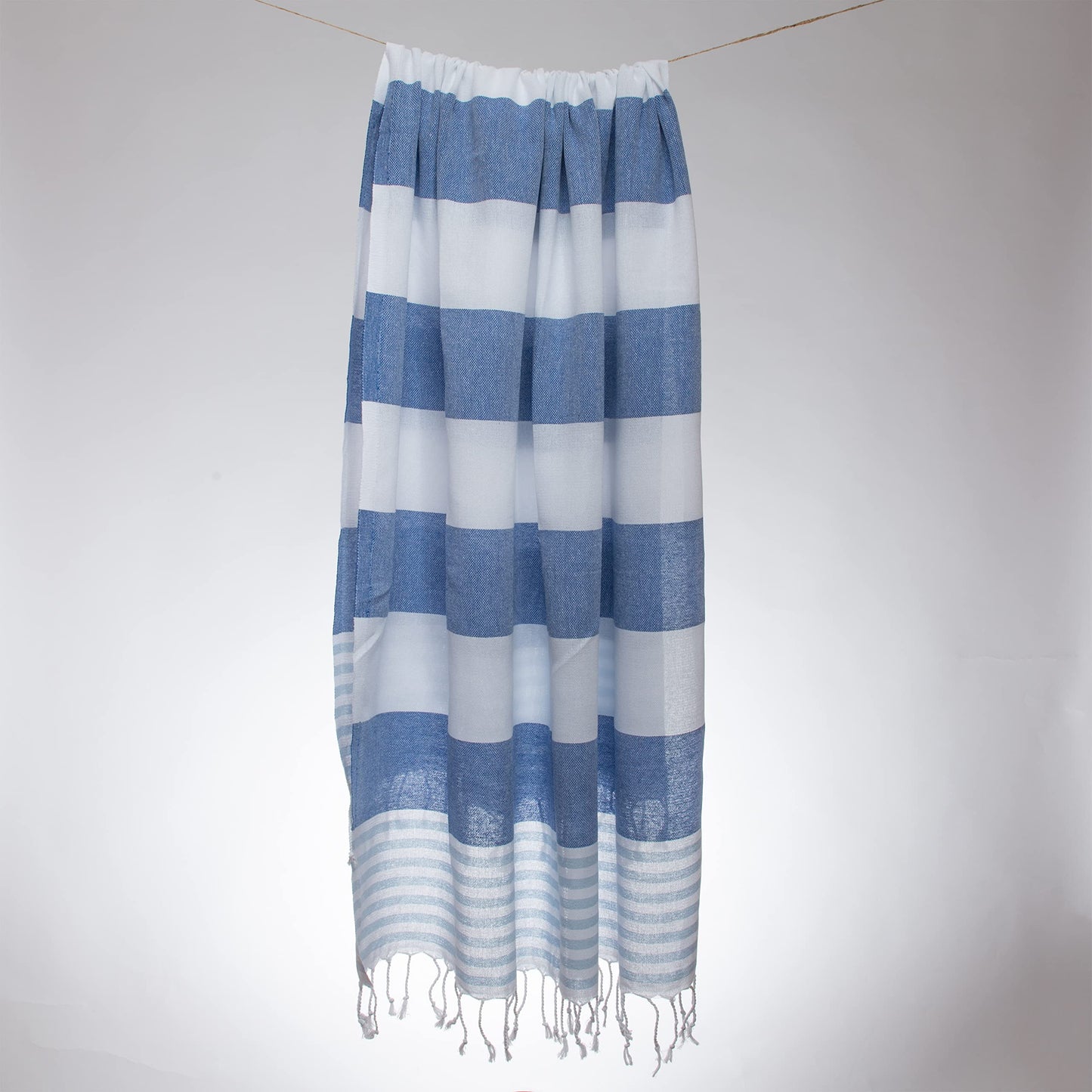 Blue Beach Turkish Towel - 100x180cm Large Turkish Hammam Peshtemal Towel - Super Absorbent, Quick Dry, Lightweight, Compact Towels for Swimming