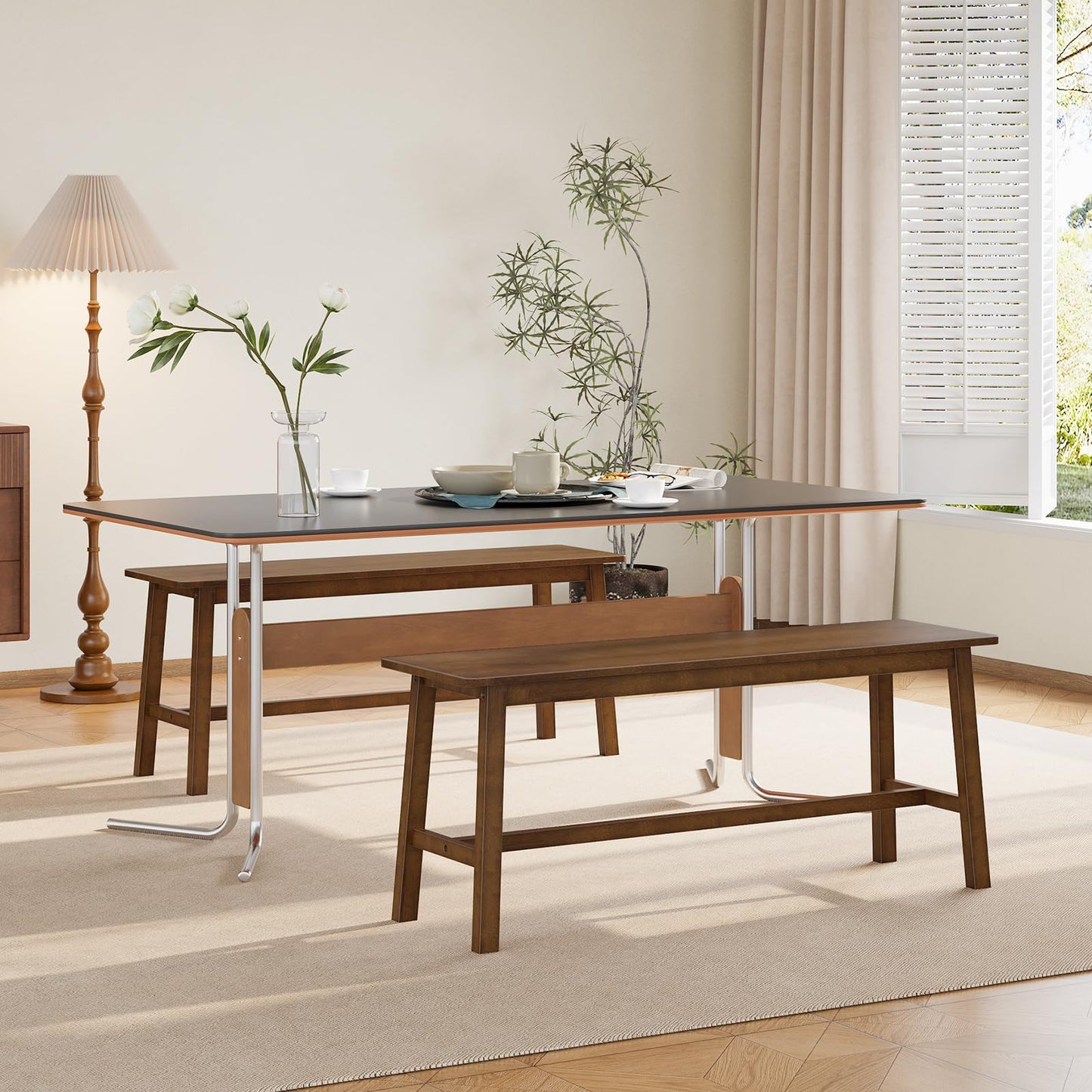 HOOBRO 100 cm Bamboo Dining Bench, Farmhouse Dining Table Bench Seat, for Kitchen, Living Room, Easy to Assemble, Sturdy and Stable