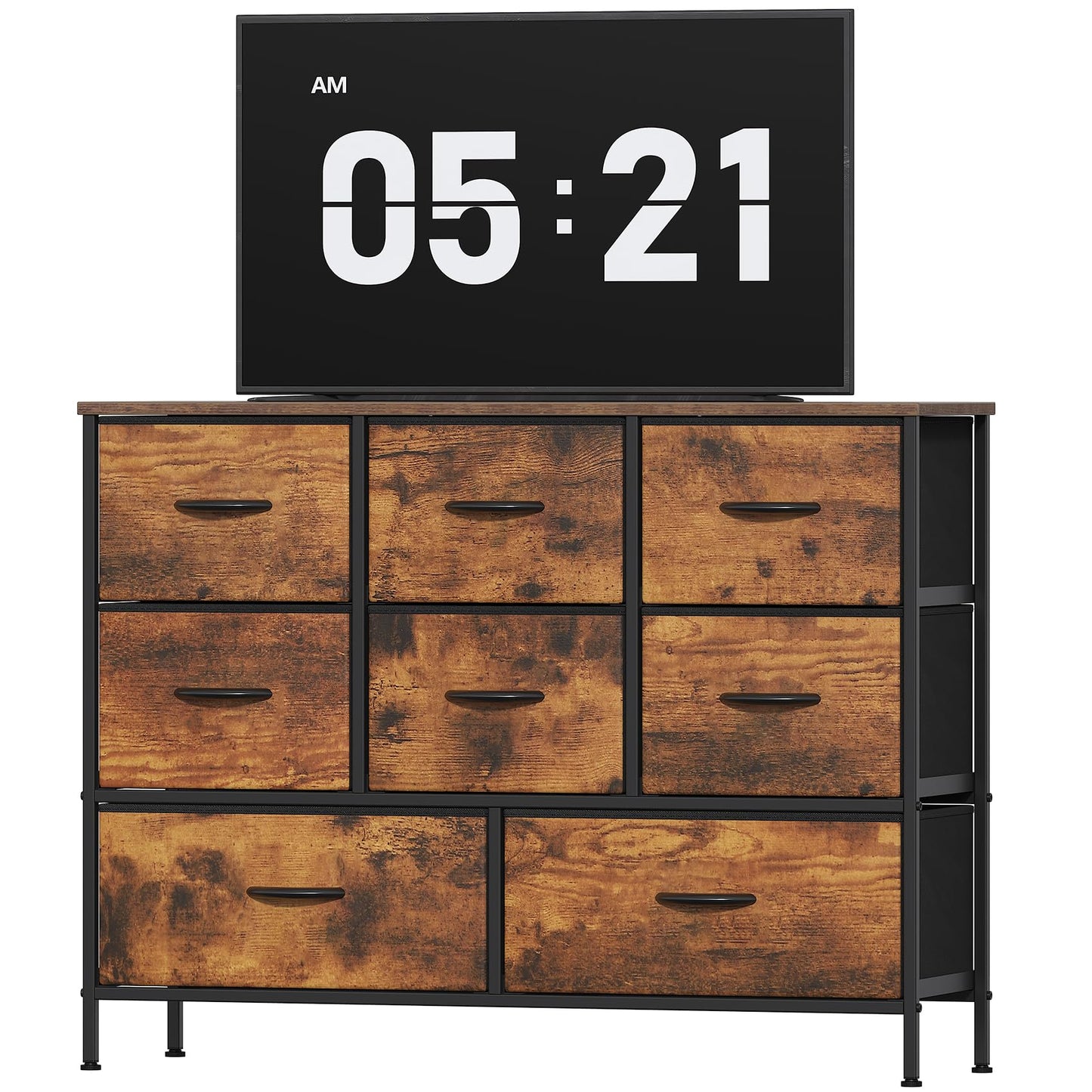 Feonase Chest of Drawers, Bedroom Dresser with 8 Fabric Drawers, Metal Frame & MDF Wood Top, Adjustable Feet, Storage Organizer Unit for Bedroom