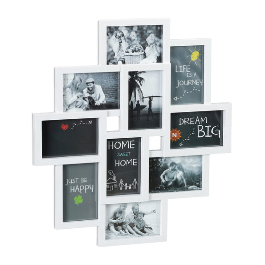 Relaxdays Collage Multi Picture Frame, For 10 Photos, For Pictures 9 x 13 cm,Vertical & Horizontal Format, H x W 55 x 50 cm, White