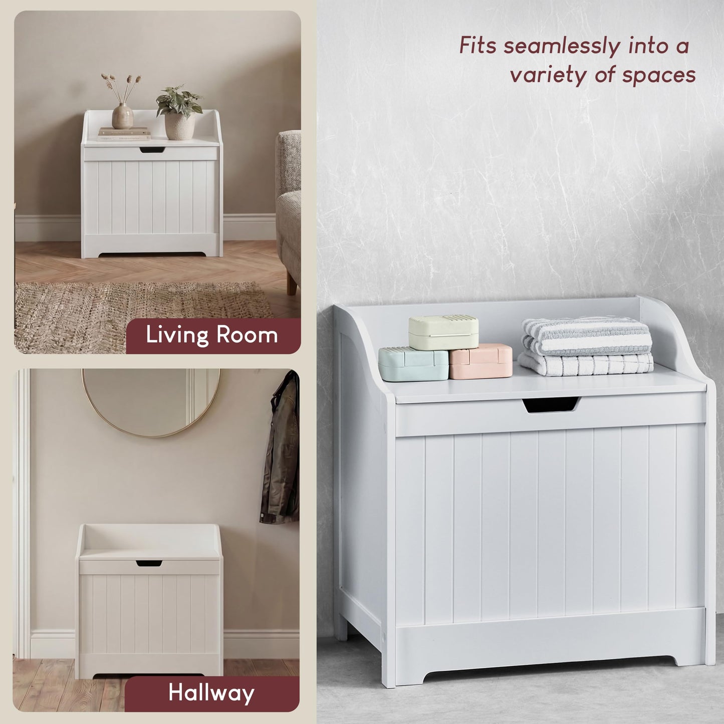 Bath Vida Priano Freestanding Bathroom Wooden Laundry Chest, White