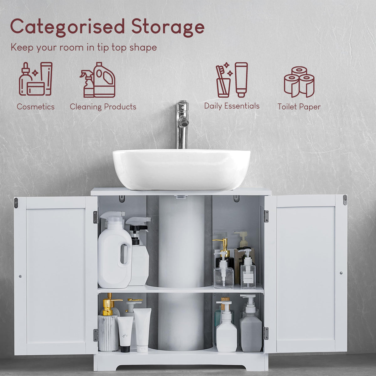 Bath Vida Priano Under Sink Bathroom Cabinet Floor Standing Storage Cupboard Basin Unit, White
