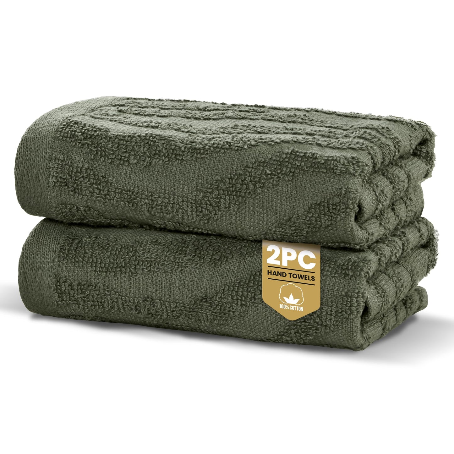 Rapport Home 2-Pack Safari Hand Towels | Forest Green | 50x85cm 100% Cotton 500GSM | Absorbent & Soft Bathroom Towel Set | Oeko-Tex Certified