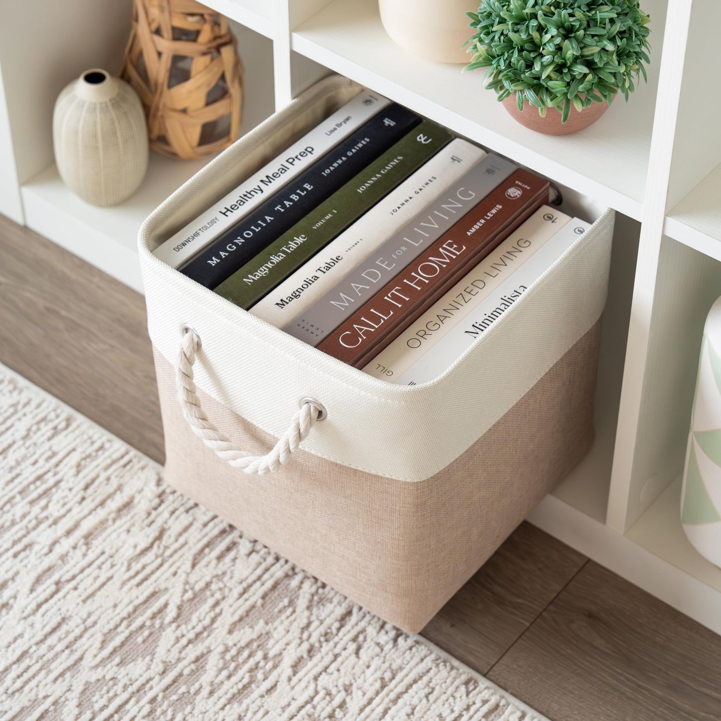 OrganiHaus Fabric Storage Boxes, Set of 4 Foldable 28x28 Cube Organiser Bins with Rope Handles for Shelves, Nursery & Closet