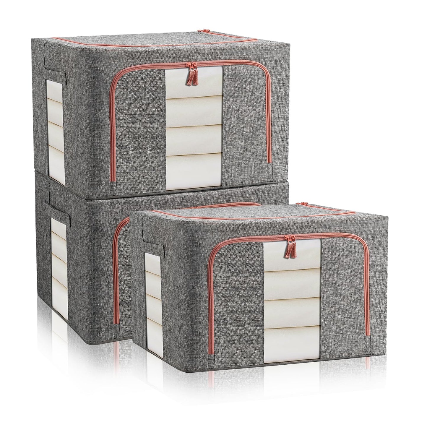 FUSACONY Clothes Storage Bag 3 Pack Storage Boxes with Lids, Foldable Oxford Cloth Steel Frame Box, Waterproof Wardrobe Storage Organiser for Clothes