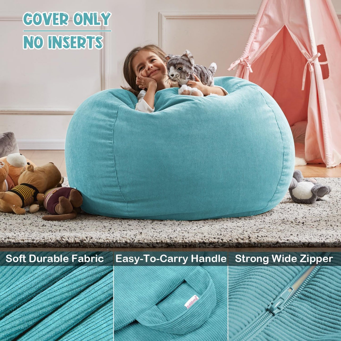 Nobildonna Bean Bag Chair Cover (No Filler) for Kids Beanbag Stuffed Animal Storage Without Filling Plush Toys Holder and Organizer Soft Premium