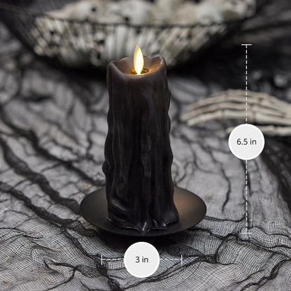 Luminara Heavy Wax Drip Flameless LED Candle, Black 2.5" x 6.5", Timer Function, Real Wax Pillar, Battery Operated Unscented Safe, Long-Lasting