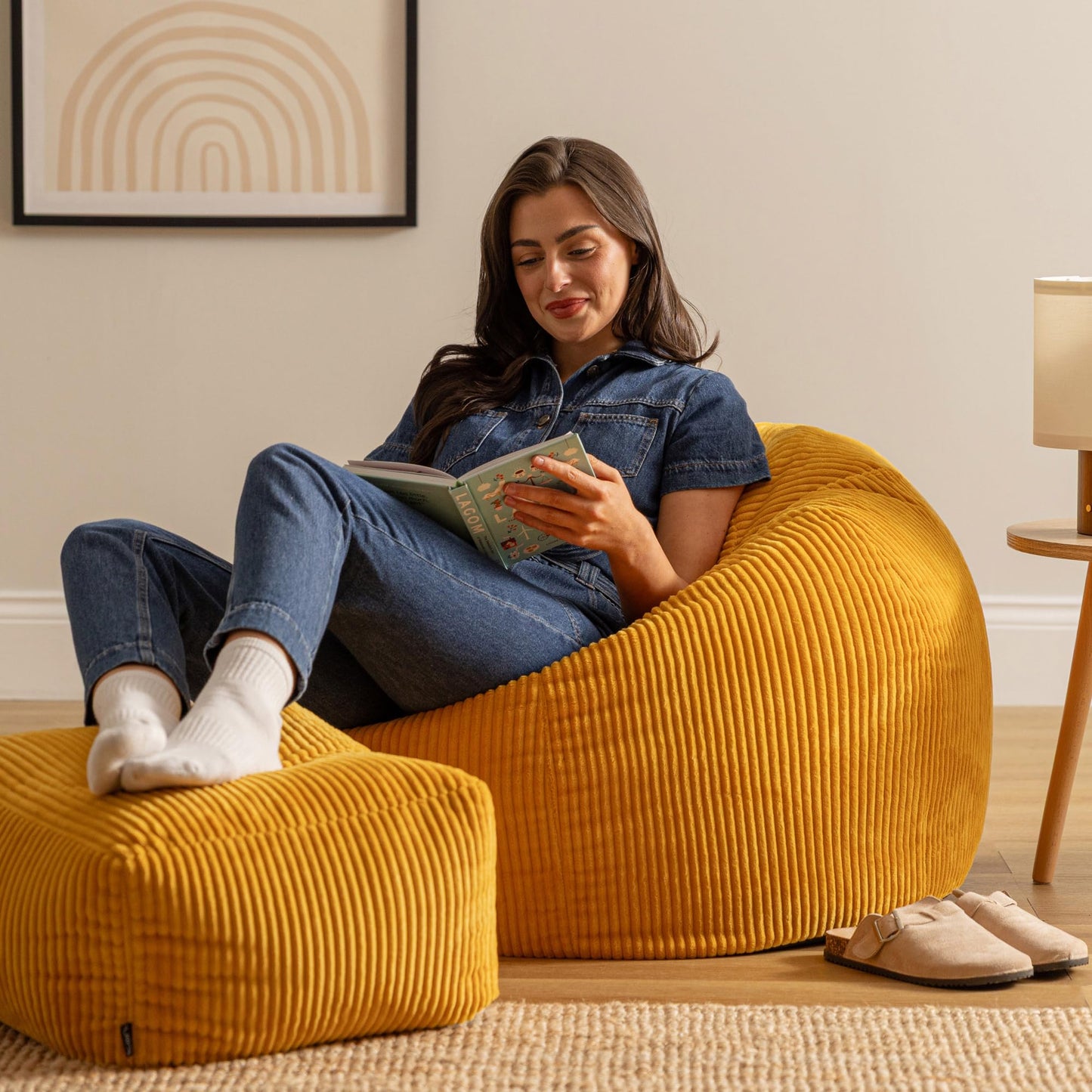 icon Kingston Cord Bean Bag & Footstool with Filling Included, Yellow