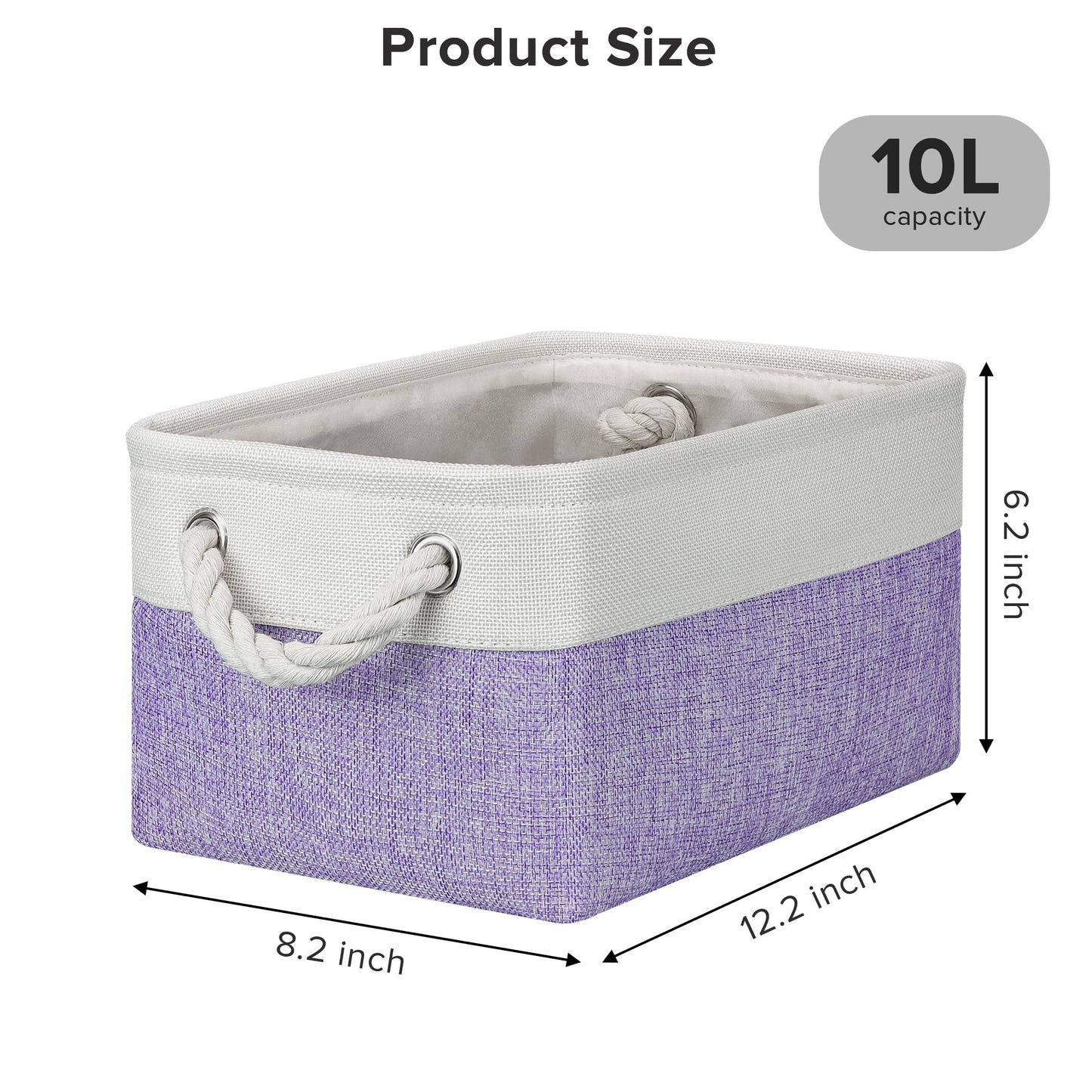 PWVMWM Small Storage Baskets with Rope Handles, Collapsible Fabric Storage Box, Small Linen Basket for Bedroom Bathroom Cupboards Shelves Wardrobe