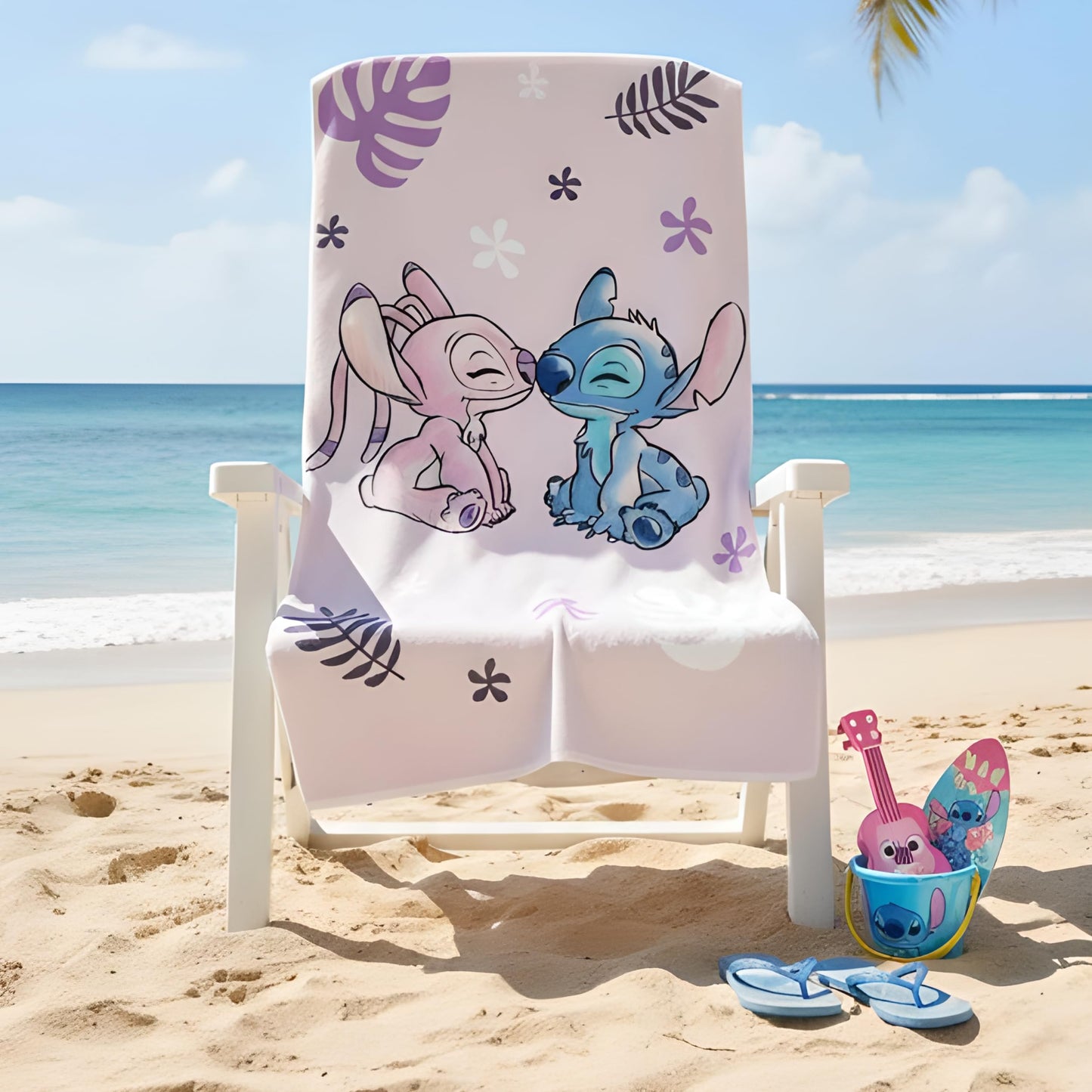 BrandMac Disney Stitch & Angel Beach & Bath Towel 70x140cm, 100% Cotton | Soft & Absorbent Kids Bath & Swim Towel | Official Stitch Towel