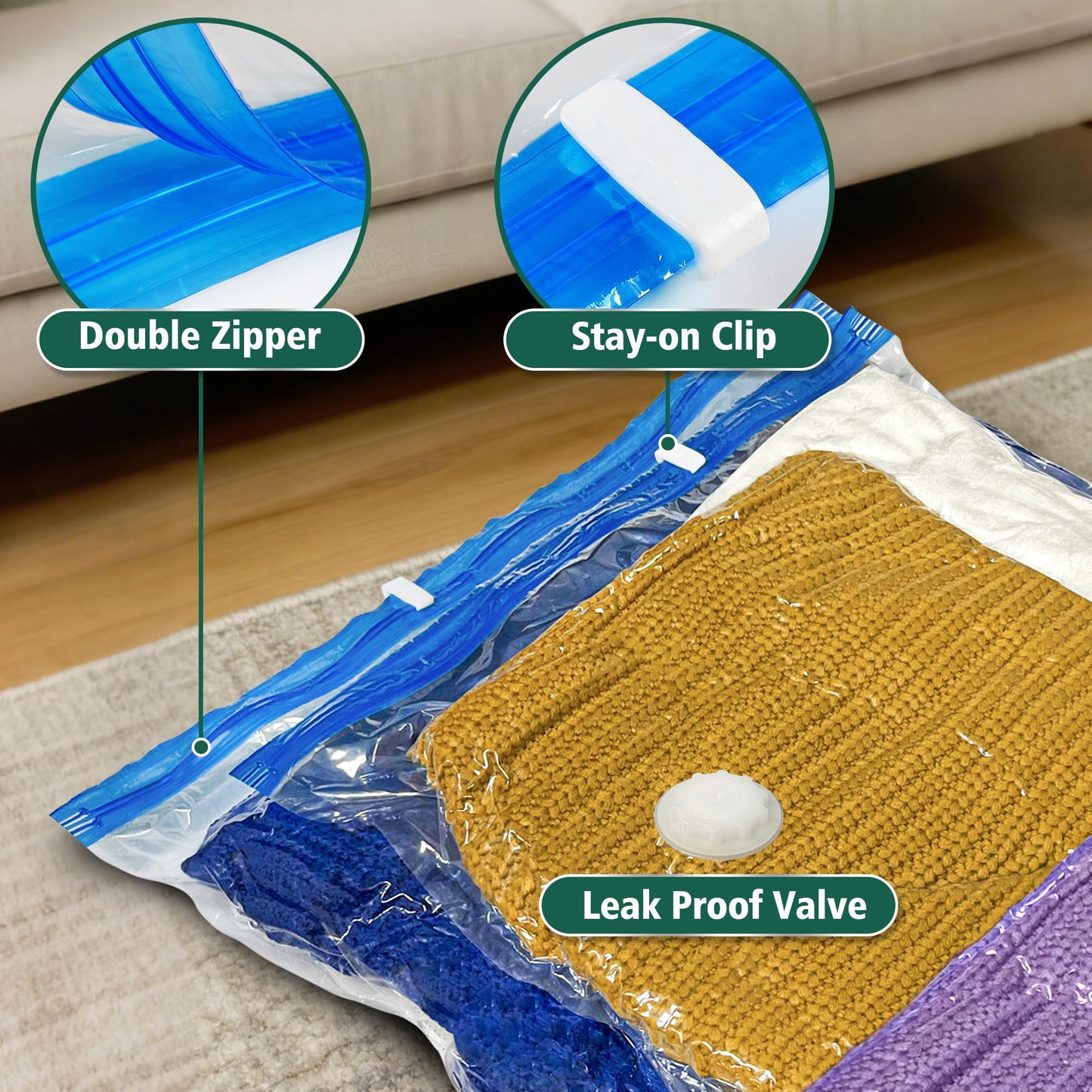 Oumaru Vacuum Storage Bags for Clothes, Vacuum Bags, Space Saver Bags for Clothes, Duvets and Pillows, Hand Pump Included, Pack of 10, Jumbo Size