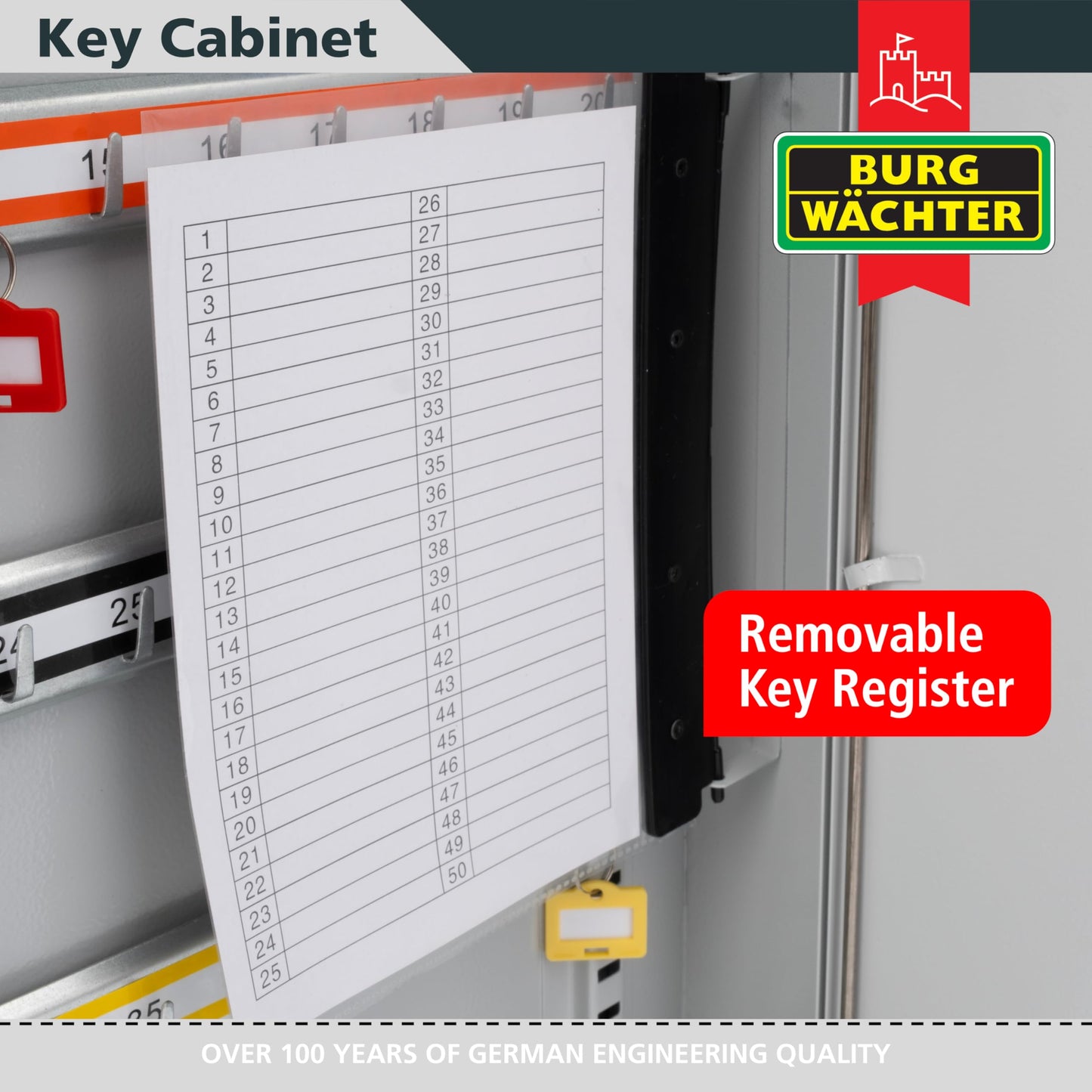 Burg-Wachter Euro Cylinder 100 Key Cabinet, Light Gray