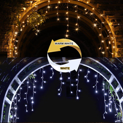 YOSION 500 LED Icicle Lights Curtain String Light, 15M/49ft with Timer, Warm White to White Color Changing, for Indoor & Outdoor, Christmas,