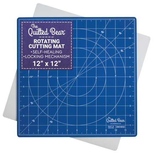 The Quilted Bear Rotating Cutting Mat 12" x 12" - Square Self Healing 360? Rotating Craft Cutting Mat with Innovative Locking Mechanism for Quilting &