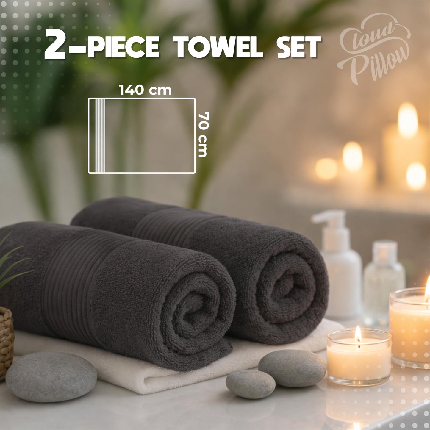 Cloud Pillow Set of 2 Bath Towels 70 x 140 cm 100% Cotton 500 g/m²