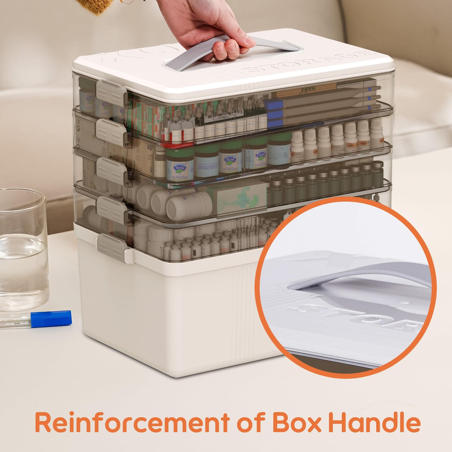 Citylife 5-Layer Medicine Storage Box, Medication Storage Box with Handle, Household Medical Organiser Portable Emergency First Aid Container for
