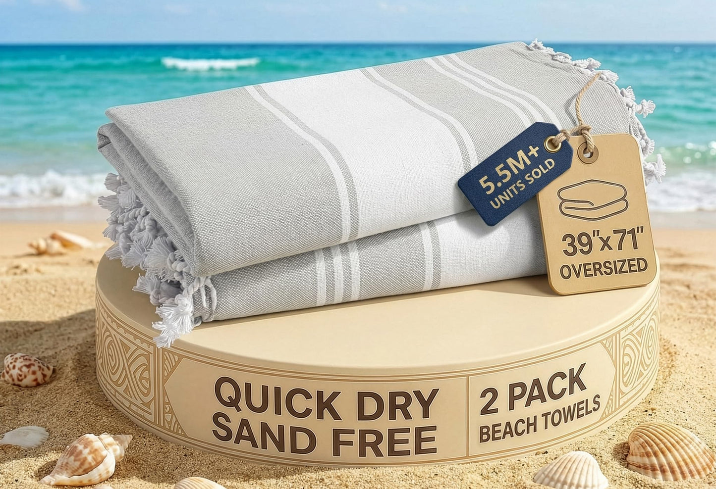 LANE LINEN Extra Large Beach Towel, 2 Pack Beach Towels Oversized, Pre-Washed, No Shrink, Quick Dry Pool Towels, Stylish Light Beach Towel For Women
