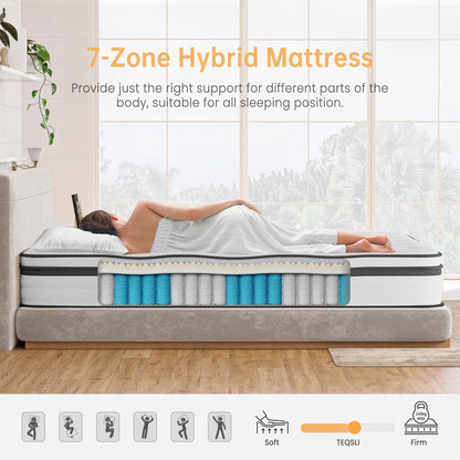 TeQsli Double Mattress 4FT6 Memory Foam Spring Hybrid Mattress 22CM