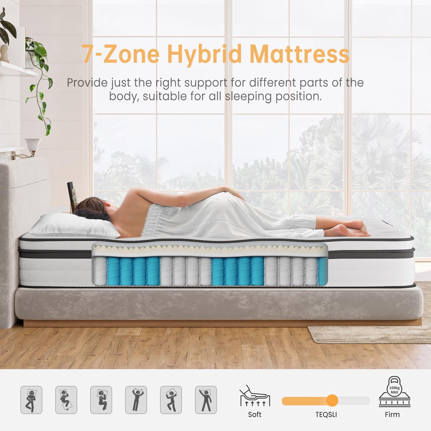 TeQsli Small Double Mattress 4FT Memory Foam Spring Hybrid Mattress 22CM