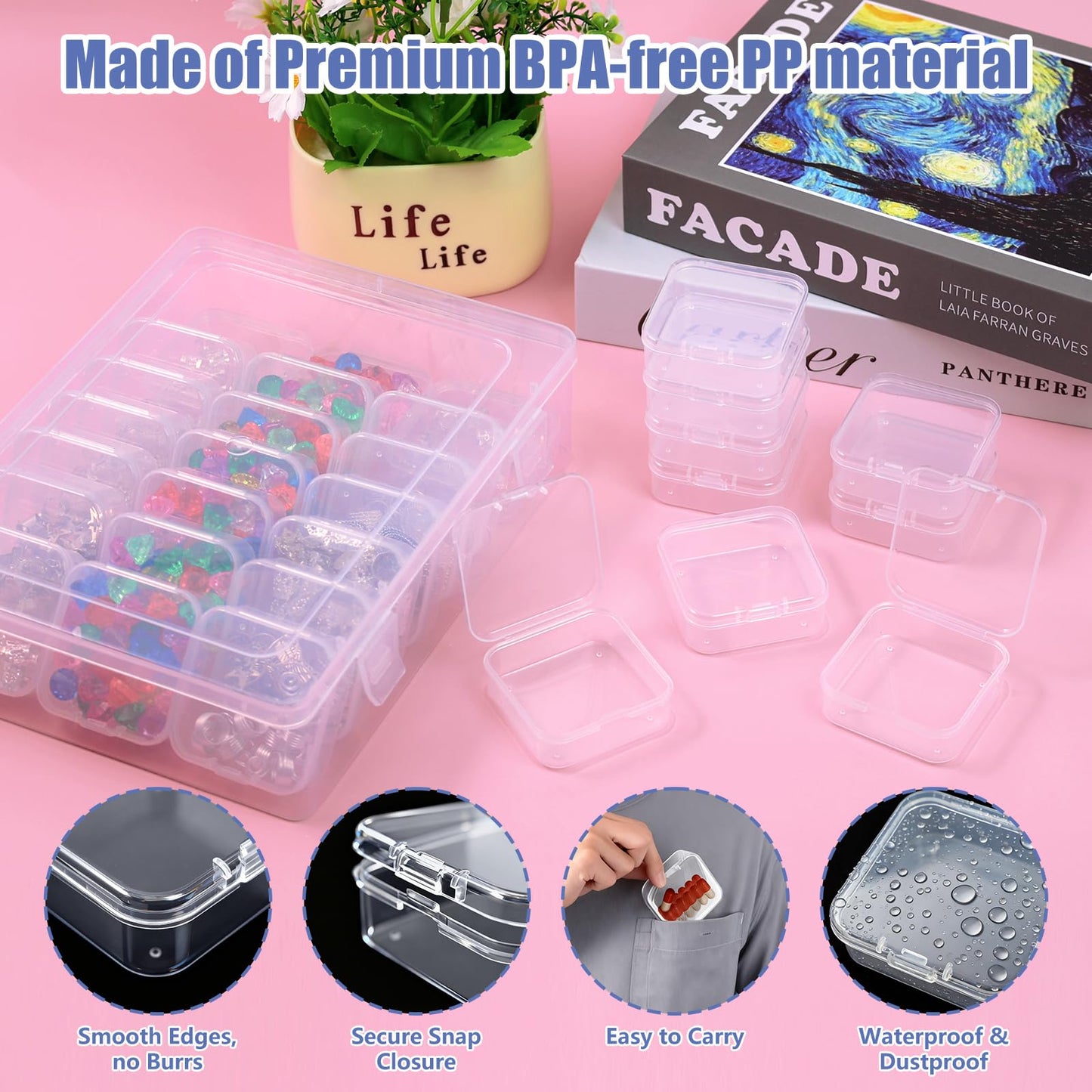 30Pcs Bead Organiser Storage Box,Small Plastic Box Clear Bead Storage