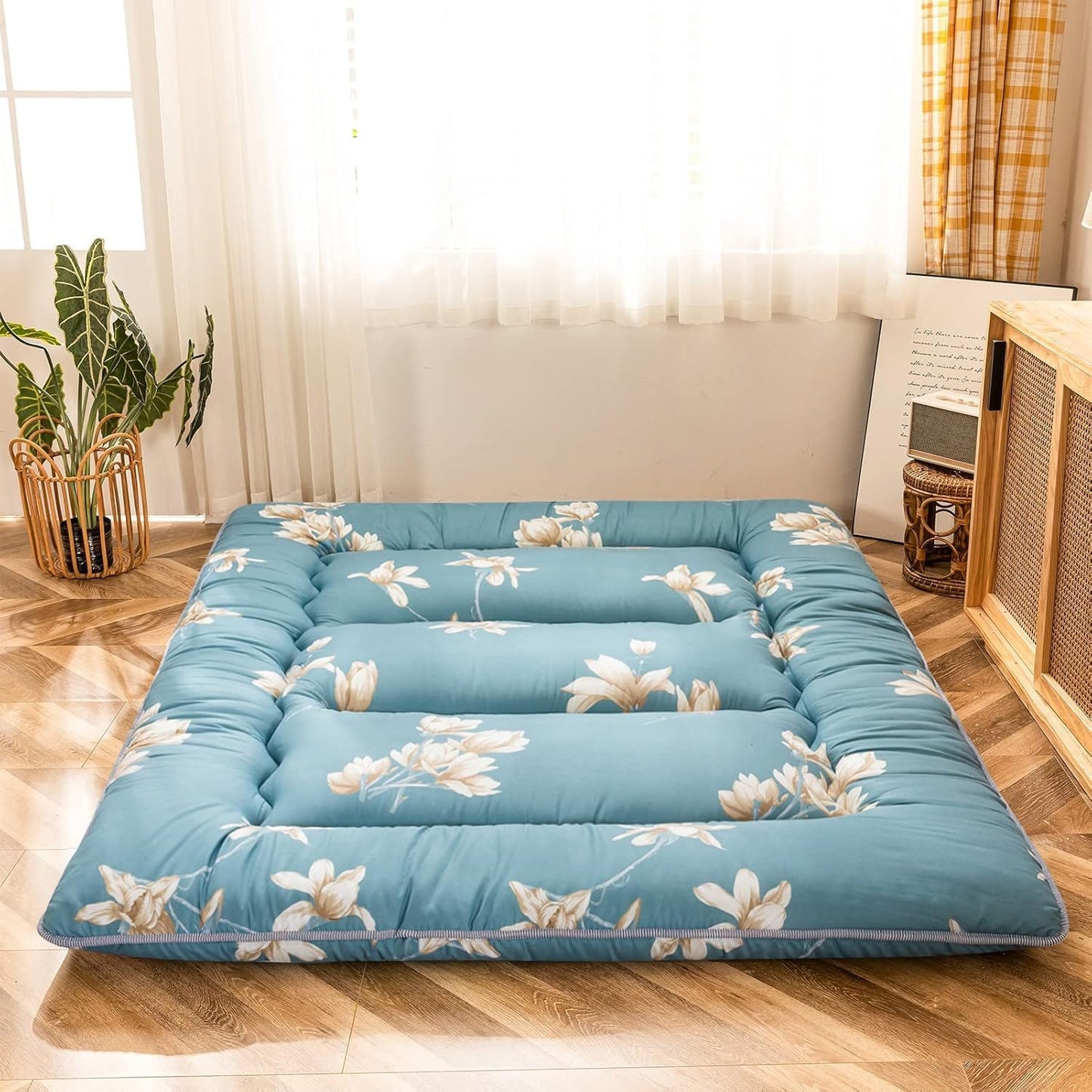 MAXYOYO Japanese Floor Mattress Futon Mattress, Thicken Tatami Mat Sleeping Pad Foldable Roll Up Mattress Dormitory Mattress Pad Floor Lounger Pillow